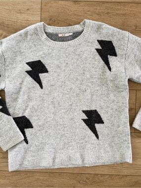 miami Gray Crewneck Sweater with Black Lightning Motifs